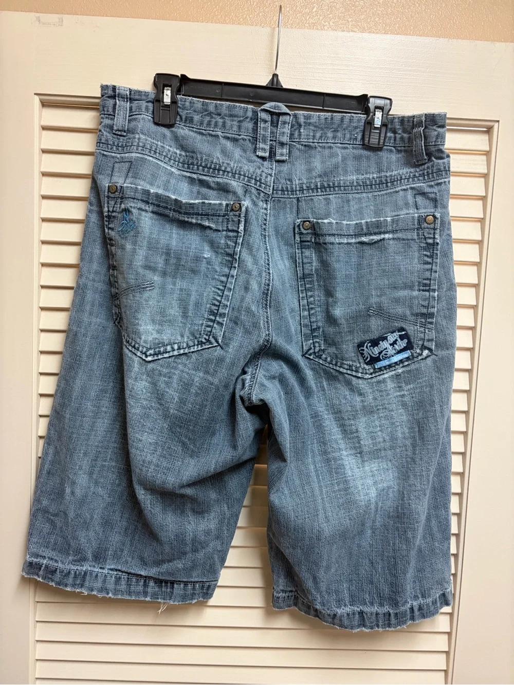 Ninety Six Denim Co Shorts Mens 34 Y2K Baggy Distressed Embroidered Hip Hop 1996